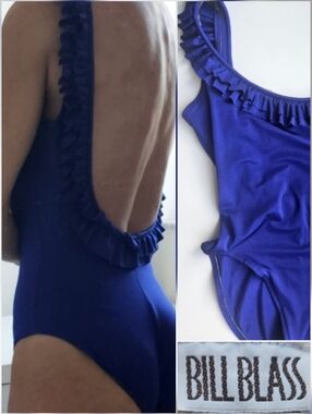 Bill Blass 1960's Union Royal Blue Ruffled One Piece Bathing Suit